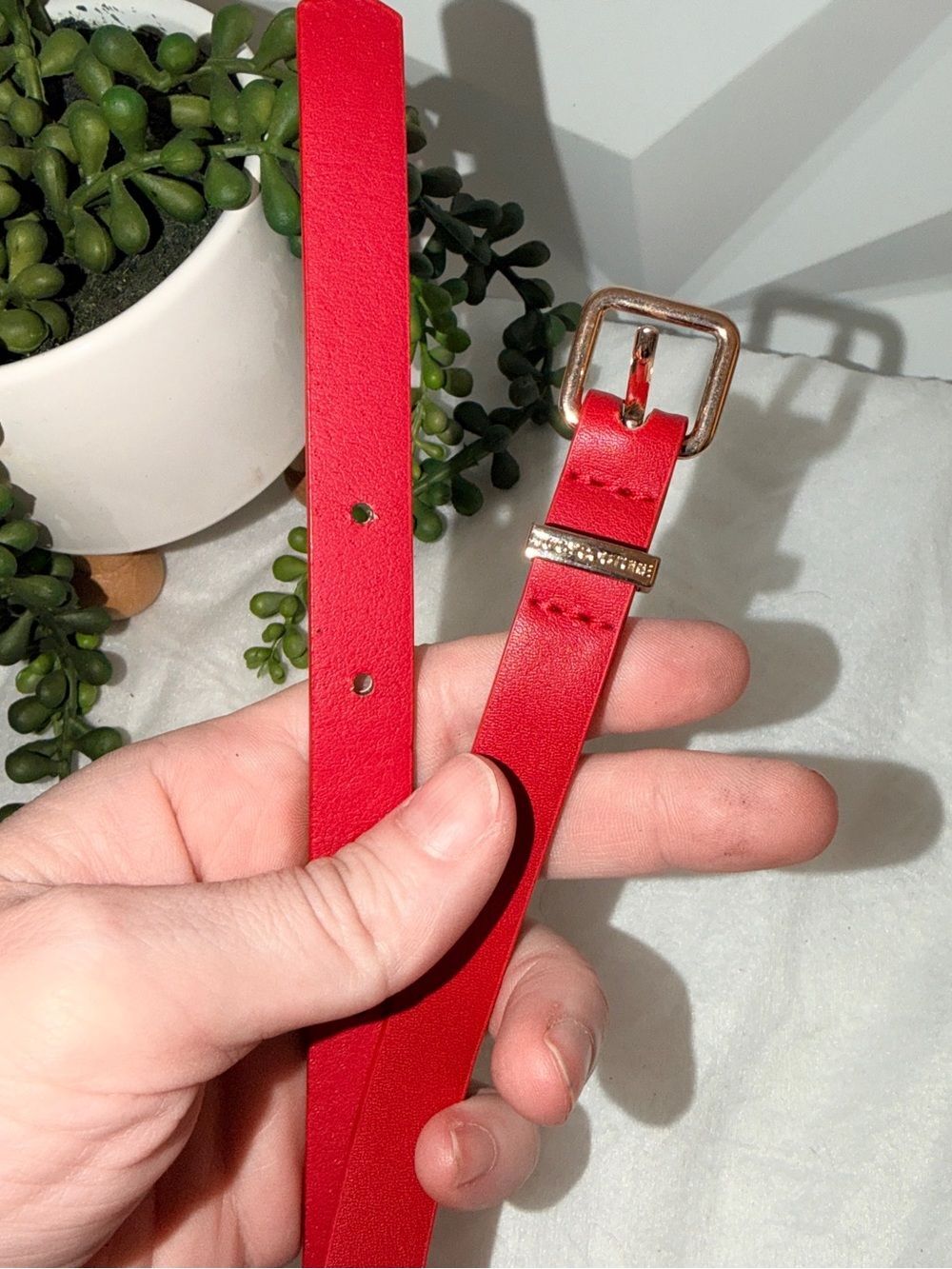 Juicy Couture Red Leather Belt with Gold-Tone Buckle M